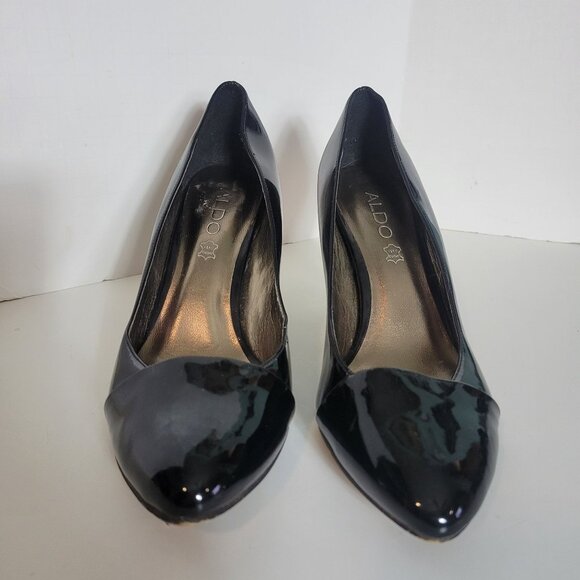 Aldo Womens Black Patent Leather Stiletto Heels Size 39 Pointed Toe - Picture 1 of 9